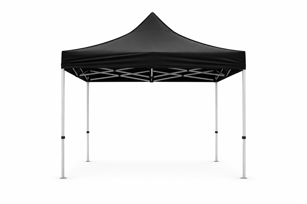 Black 10x10 ft pop-up canopy tent with aluminum frame