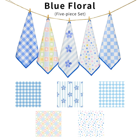 Blue floral five-piece small towel set
