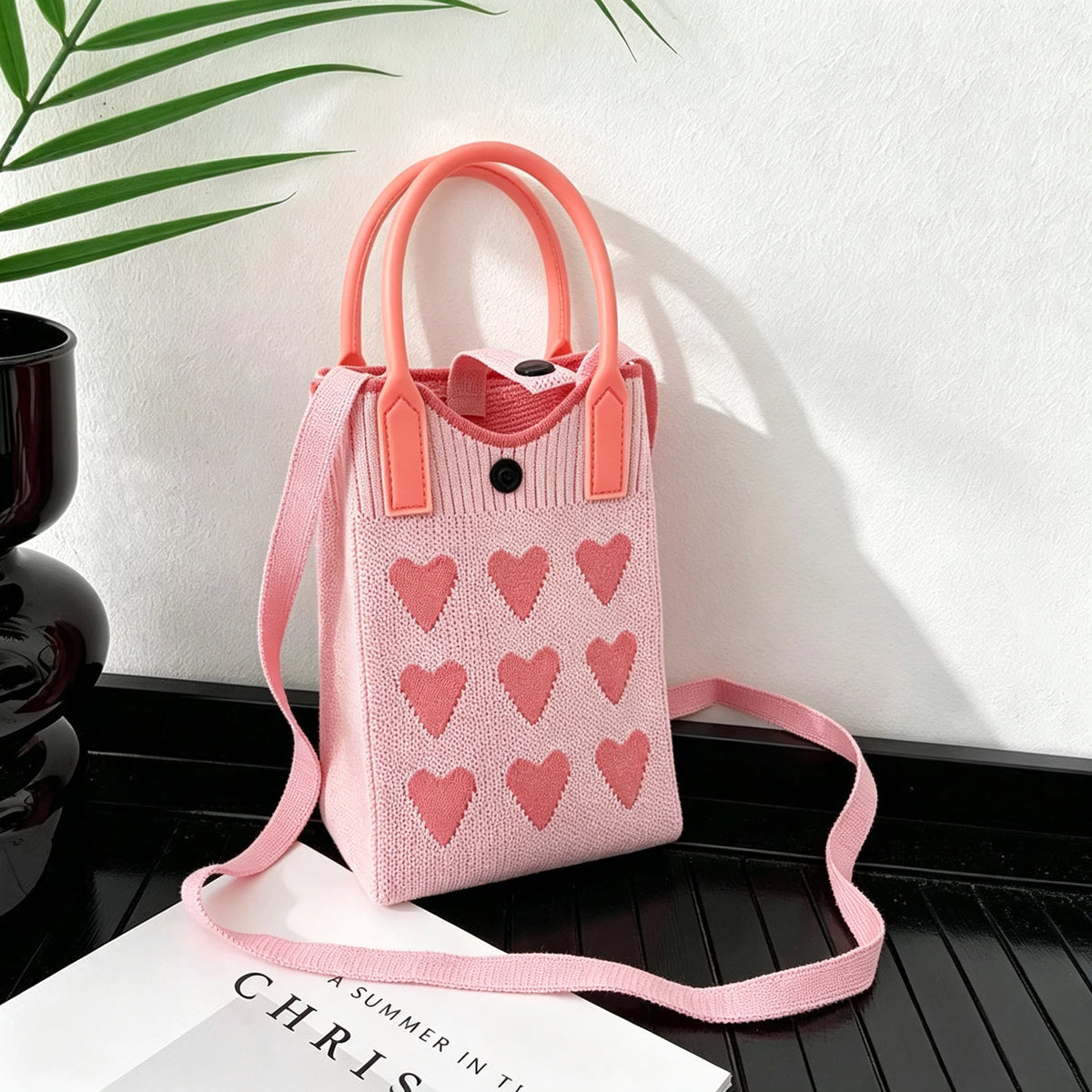 Knit Jacquard Phone Crossbody Bag with Top Handle, 9 Designs