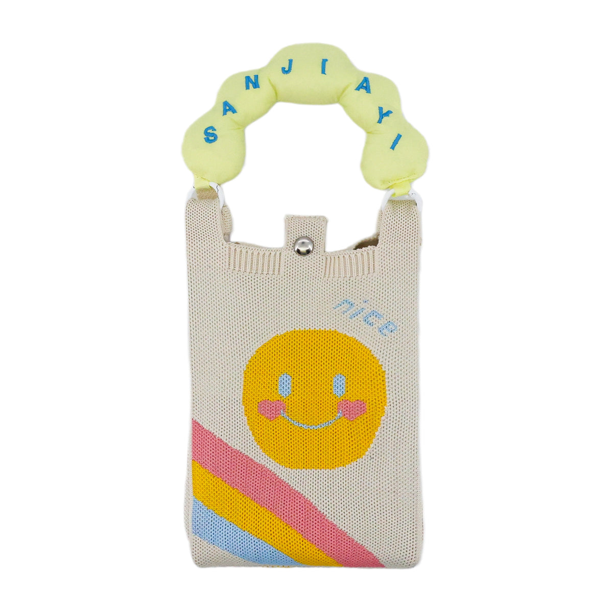 White jacquard shoulder bag with smiley illustration
