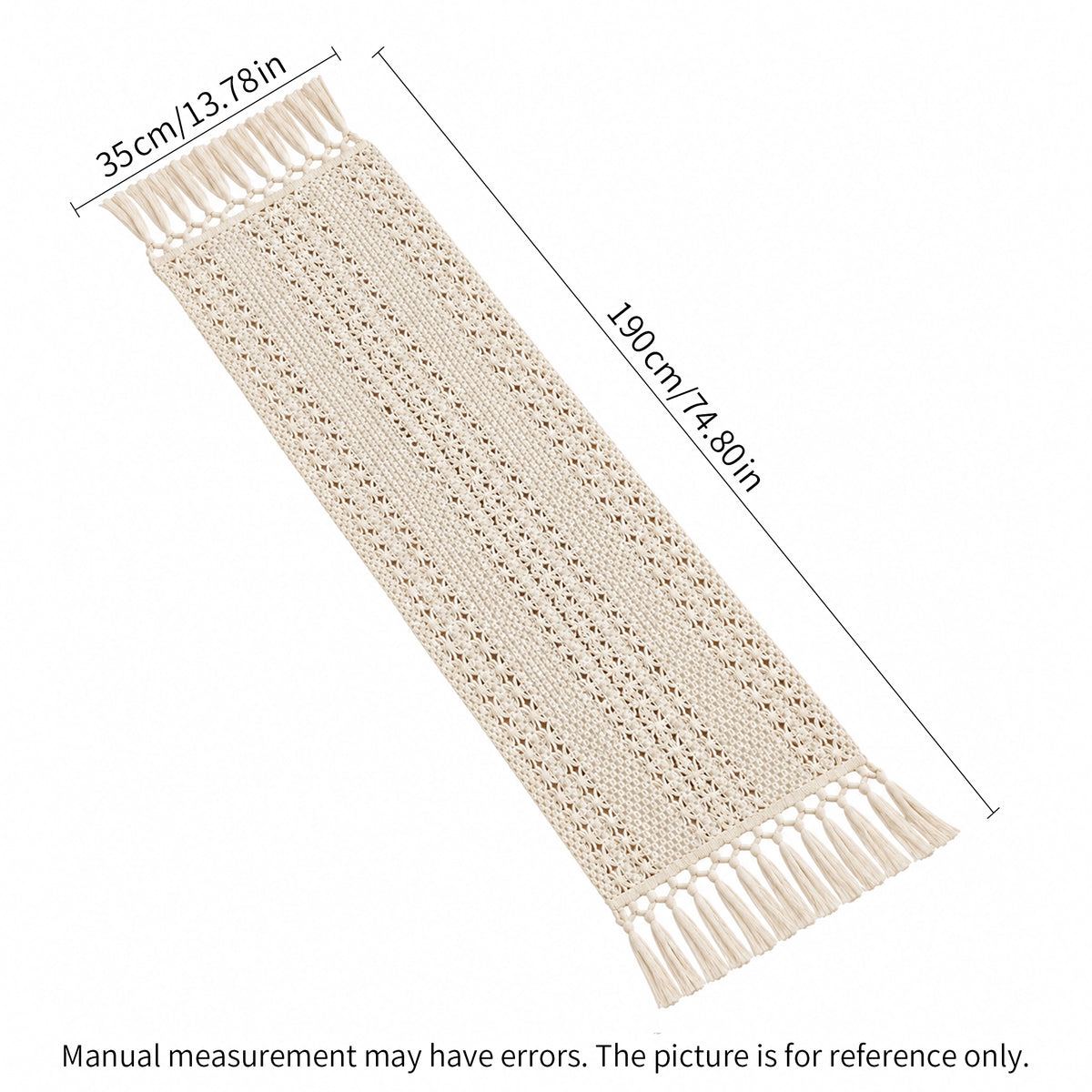 Ivory openwork table runner size diagram, 190 × 35 cm