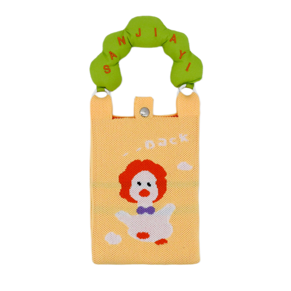 Colorful jacquard shoulder bag with character illustration