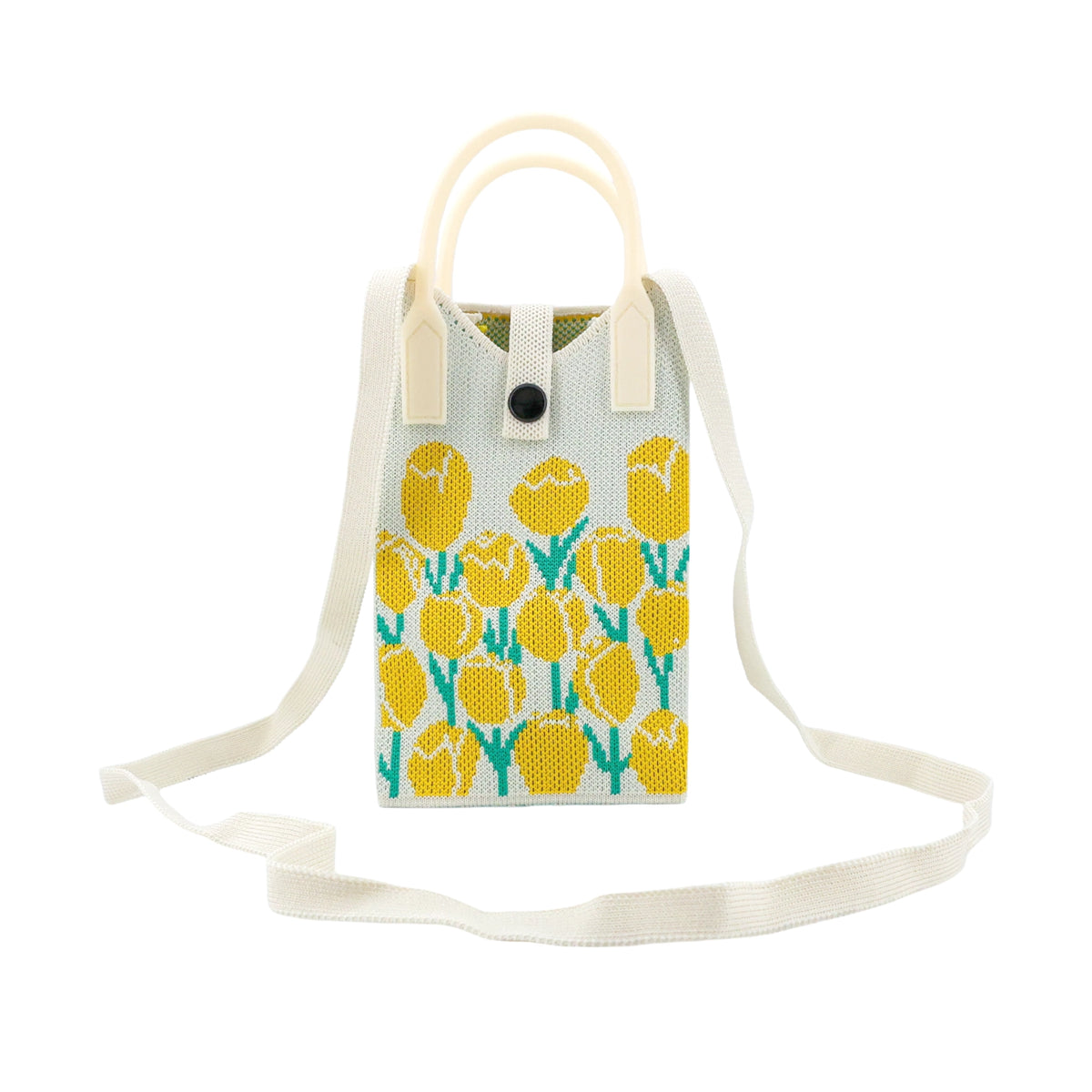 White jacquard shoulder bag with yellow tulip pattern