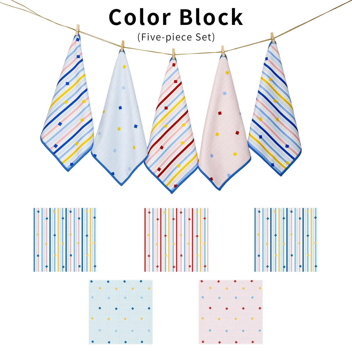 Color block five-piece small towel set