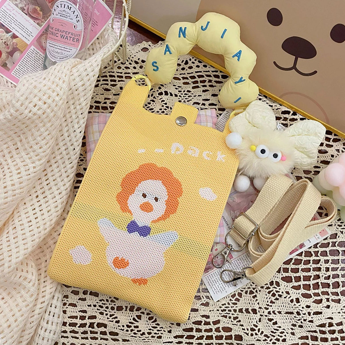 Knit Jacquard Phone Crossbody Bag with Top Handle, 9 Designs