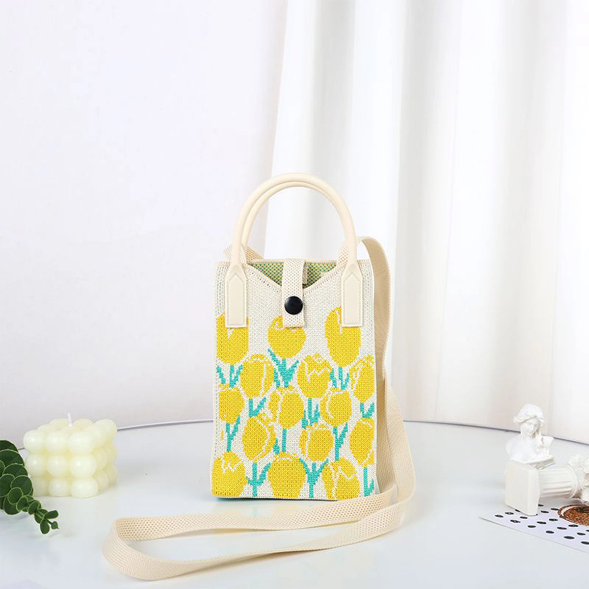 Knit Jacquard Phone Crossbody Bag with Top Handle, 9 Designs