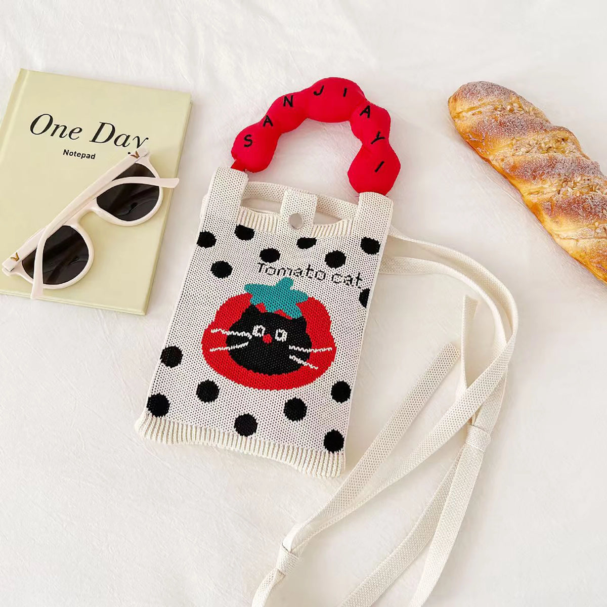 Knit Jacquard Phone Crossbody Bag with Top Handle, 9 Designs