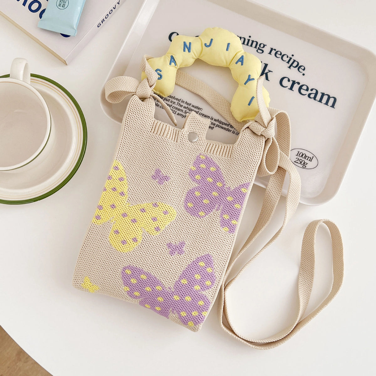 Knit Jacquard Phone Crossbody Bag with Top Handle, 9 Designs