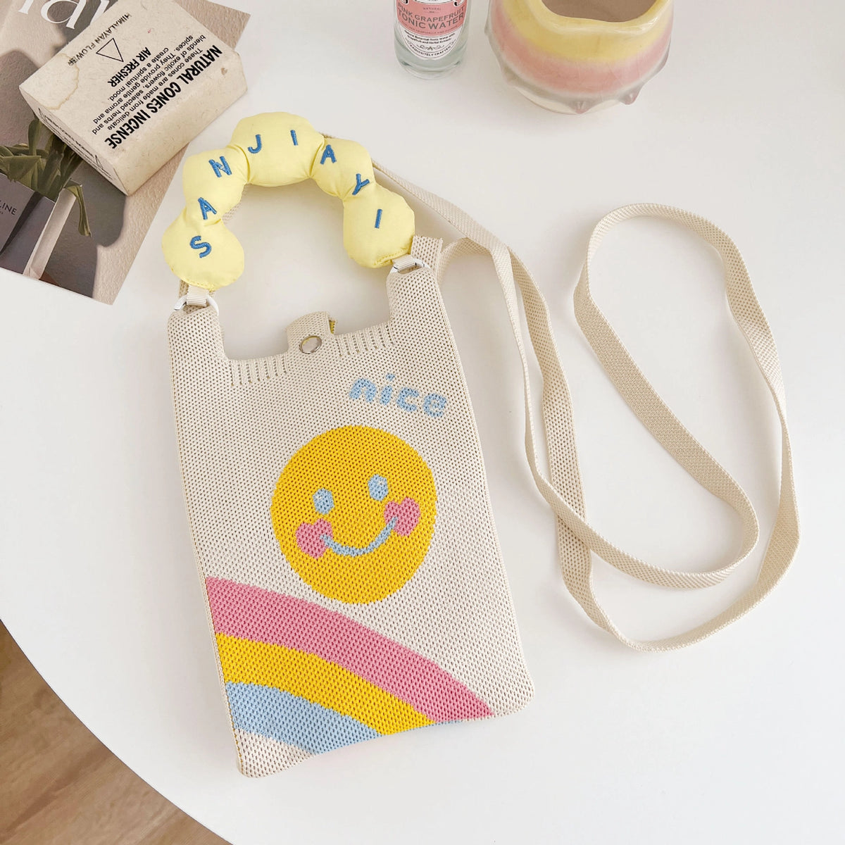 Knit Jacquard Phone Crossbody Bag with Top Handle, 9 Designs