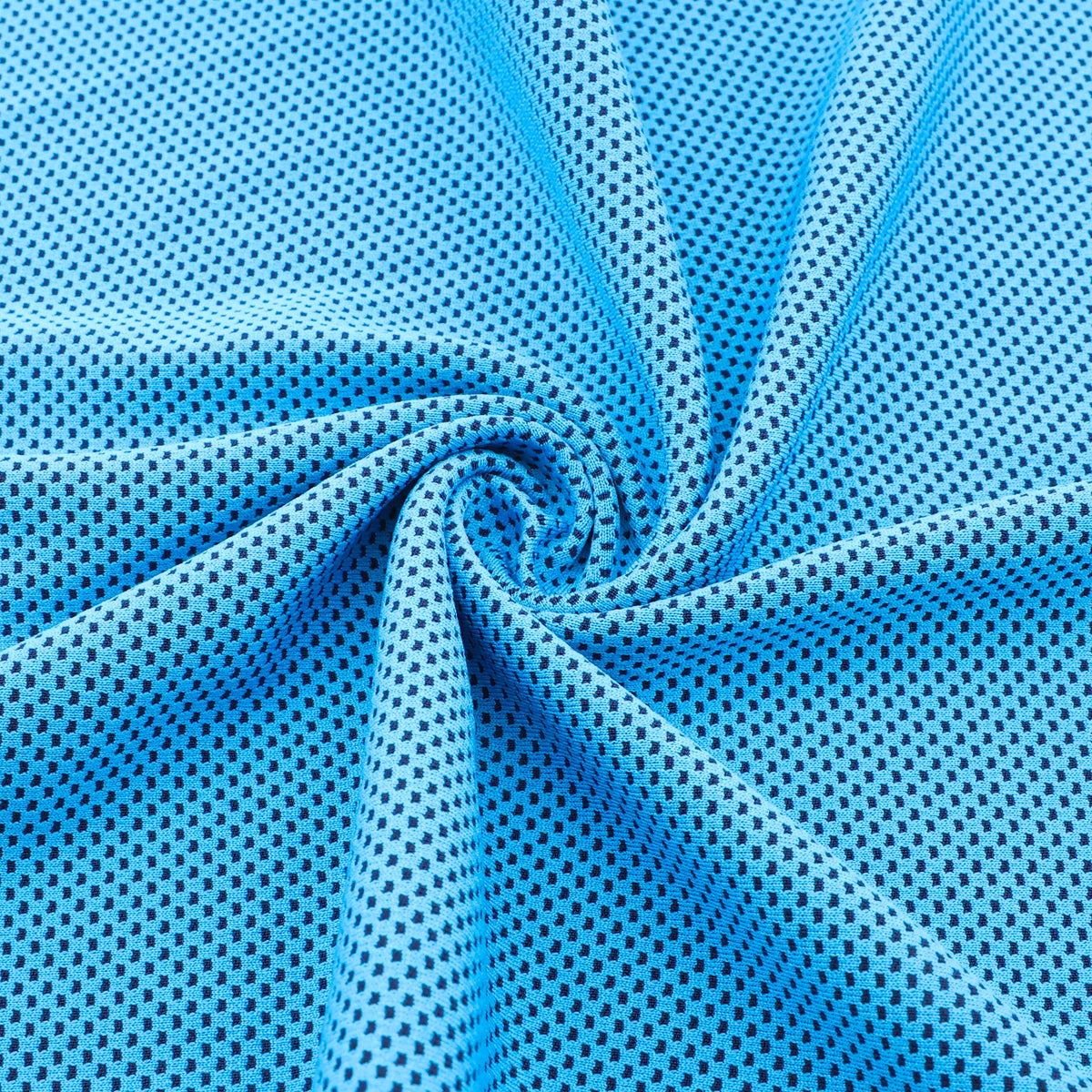 Close-up of blue breathable mesh cooling towel fabric