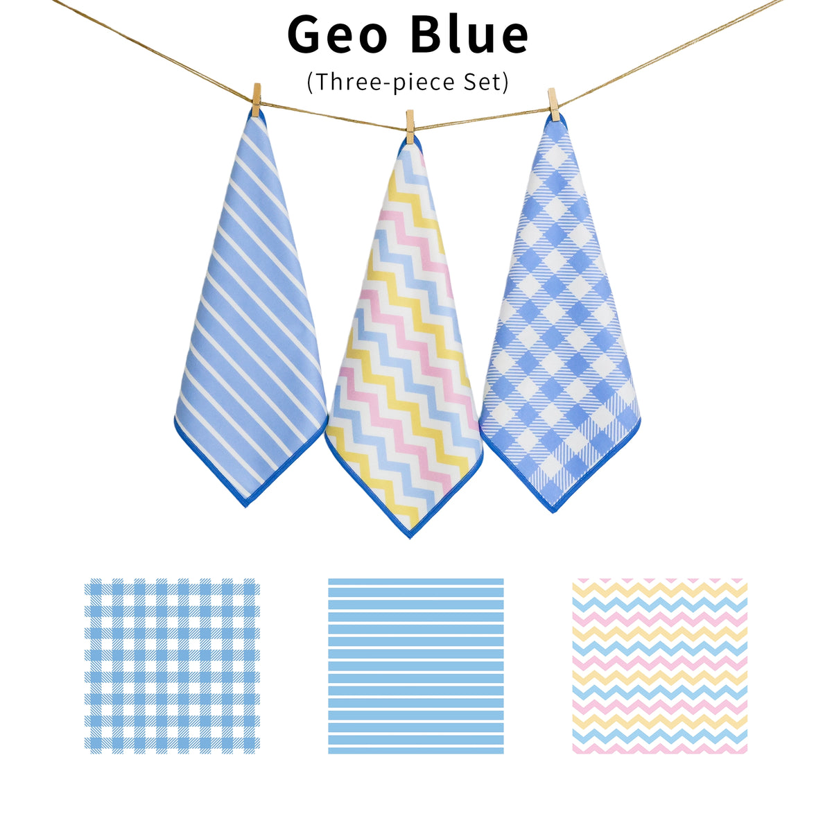 Geo Blue three-piece small towel set