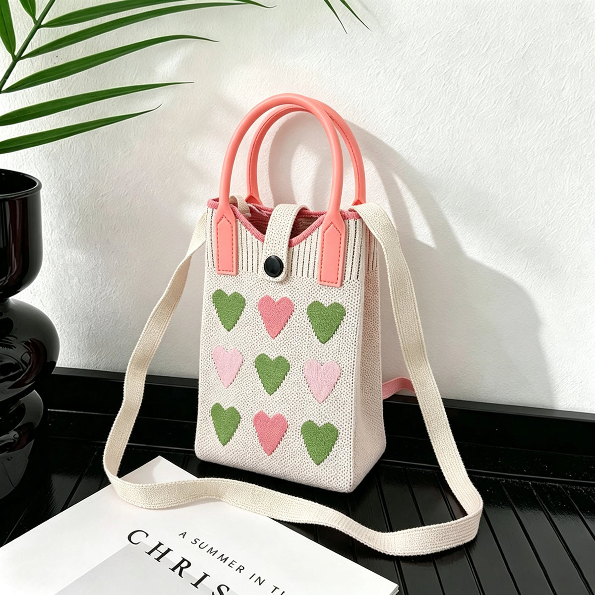 Knit Jacquard Phone Crossbody Bag with Top Handle, 9 Designs