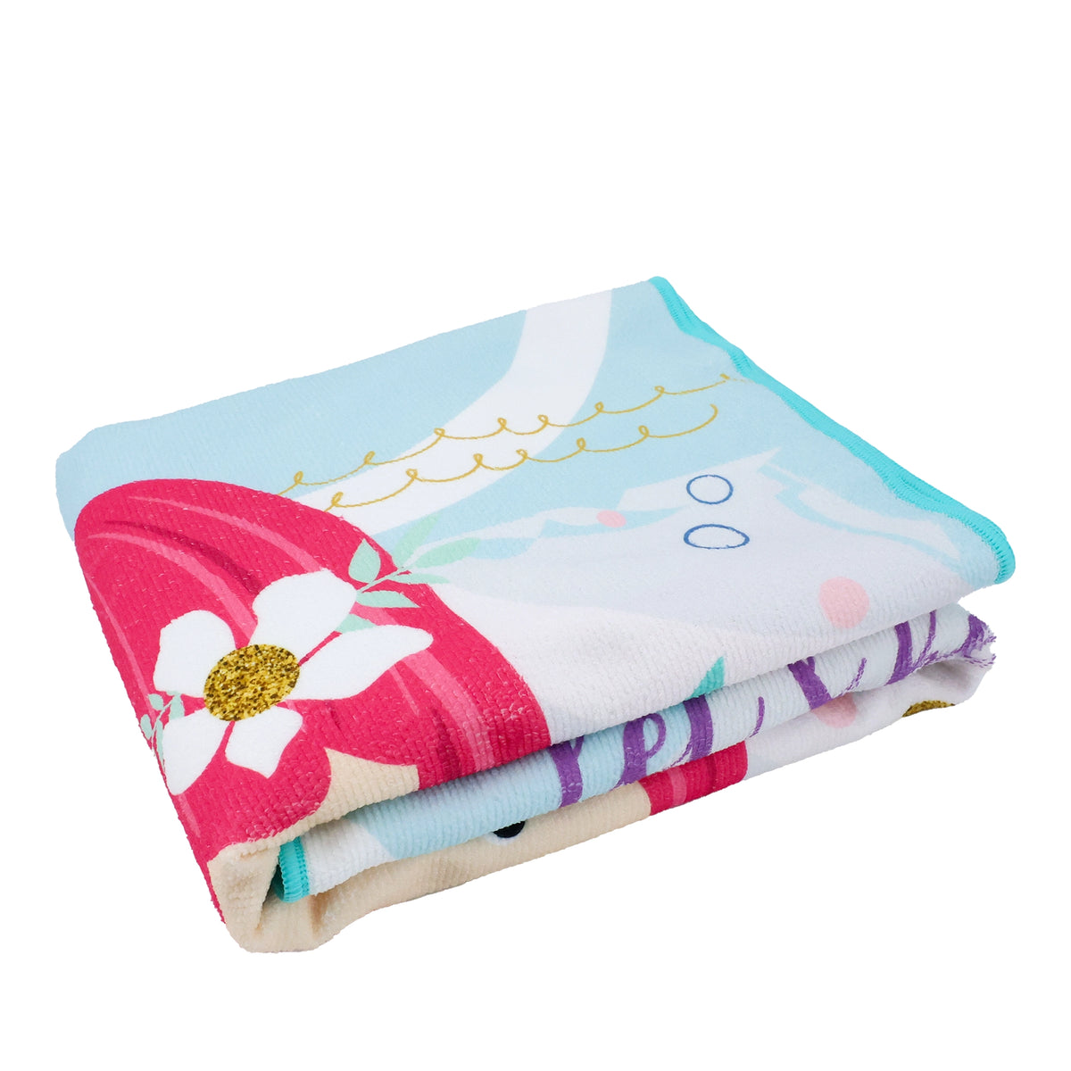 Folded multicolor patterned microfiber beach towel