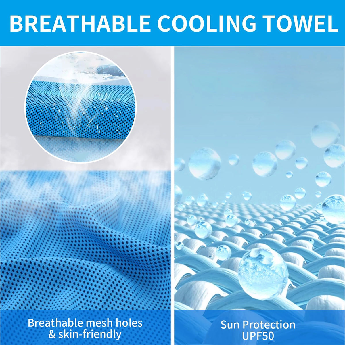 Breathable cooling towel mesh and sun protection feature graphic