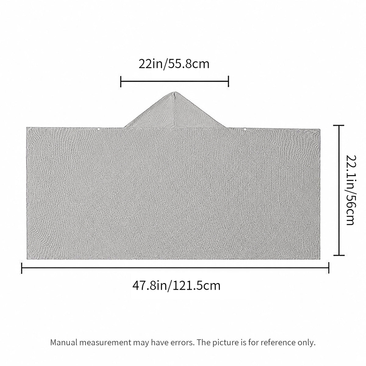 A simple line drawing with dimension labels showing the shape and measurements of a gray rectangular item with a pointed triangular top, including 22 in / 55.8 cm across the top.