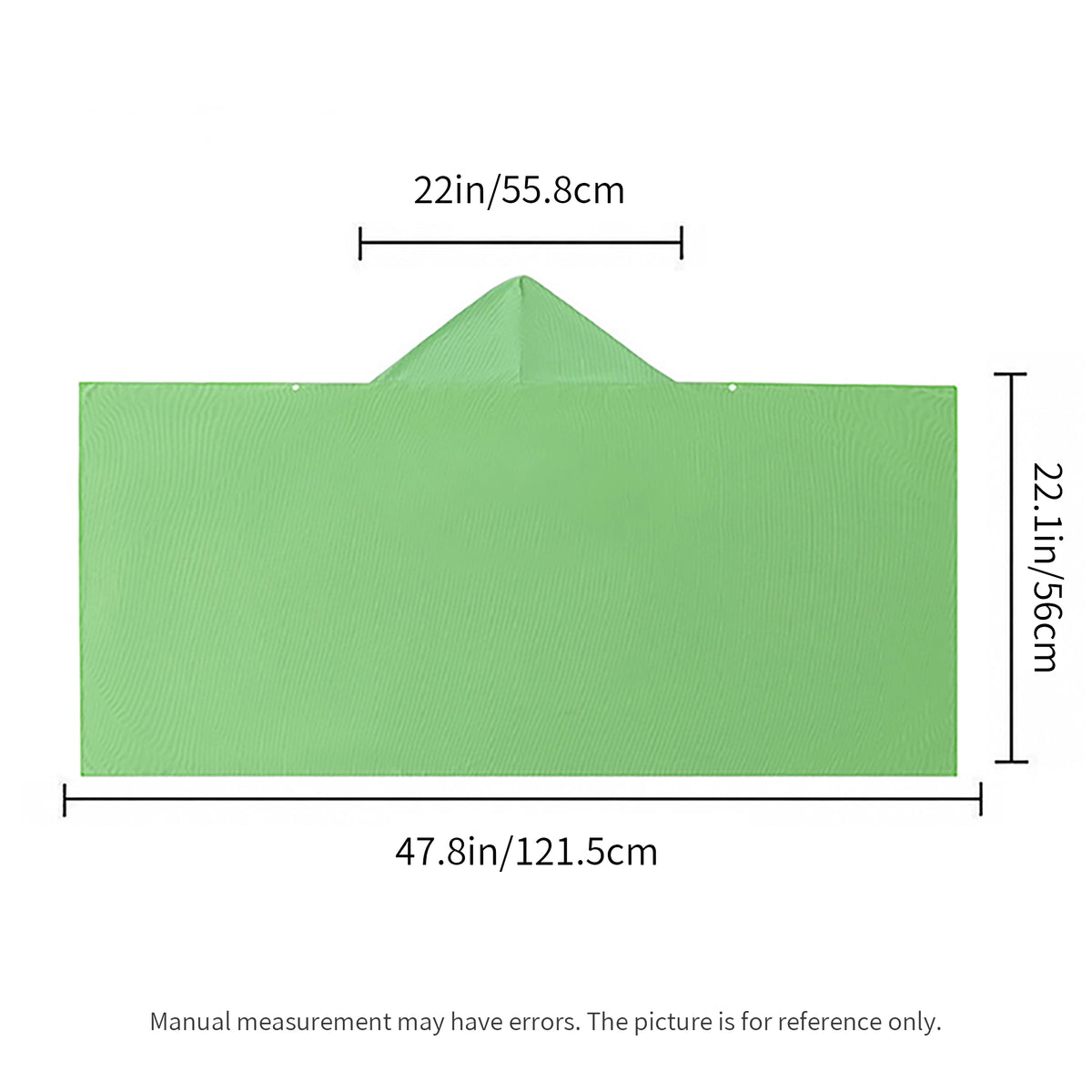 Green rectangular tent or tarp with a pointed triangular peak on top, shown with measurement labels: 47.8 in / 121.