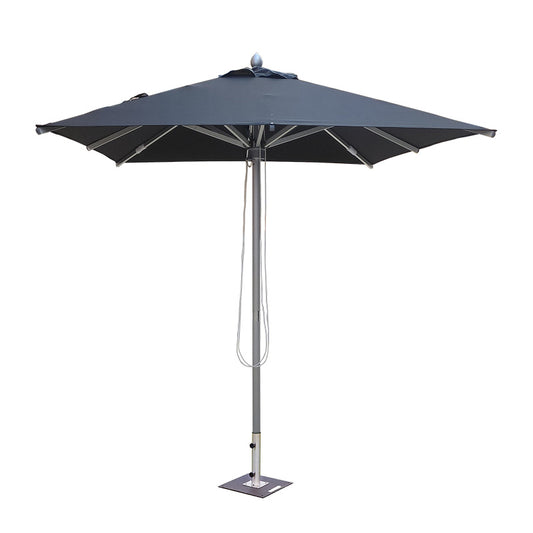 Dark gray square patio umbrella with base